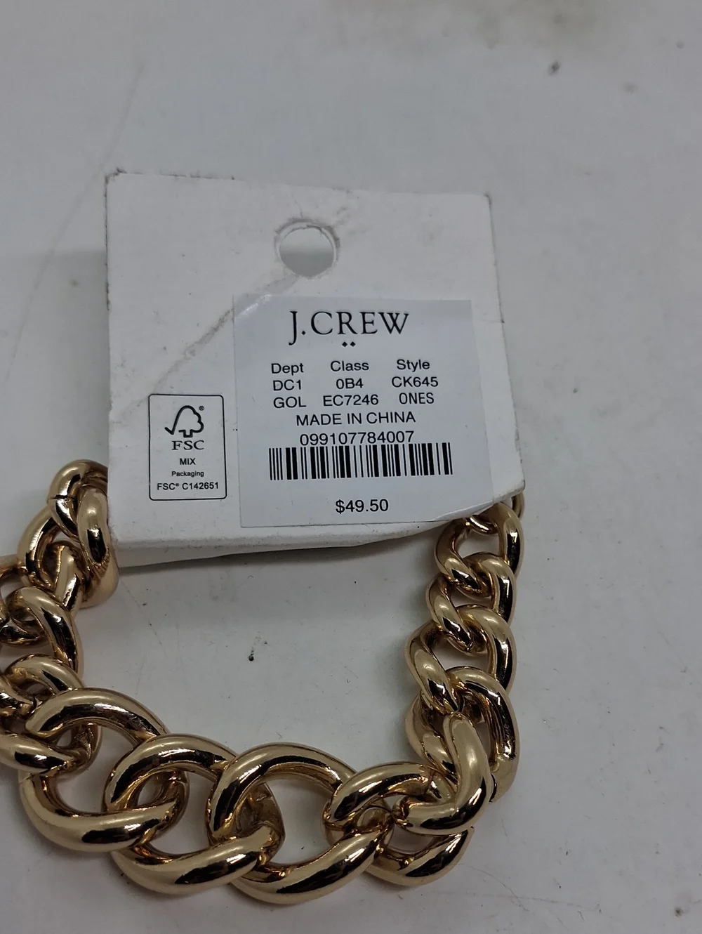 NWT J. Crew Polished Gold Link Bracelet